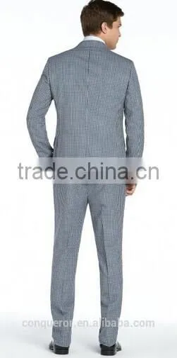 Blue And Grey Check Wool Two Button Suit(SHT1146) photo-2