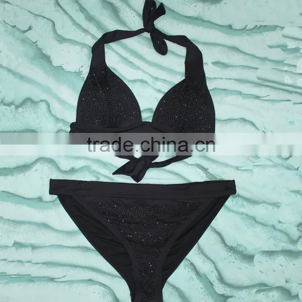 Triangle Cups Black Bikinis With Shinning Diamond Low Minimum Sexy Swimsuits photo-5