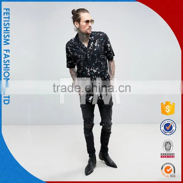Printed Short Sleeve Men's Shirt Black Summer Style Fashion Casual Shirt photo-4