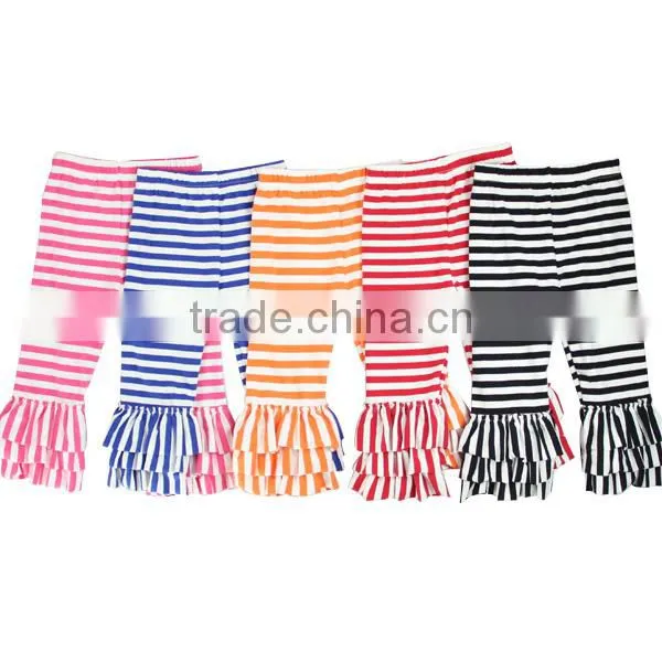 2017 Childrens Boutique Clothing Stripe Kids Capri Girl Triple Ruffle Pants photo-4