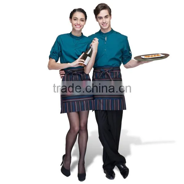 Juqian Wholesale Cheap 3/4-sleeve Quality Green Waitress Uniform Pattern Sets photo-2