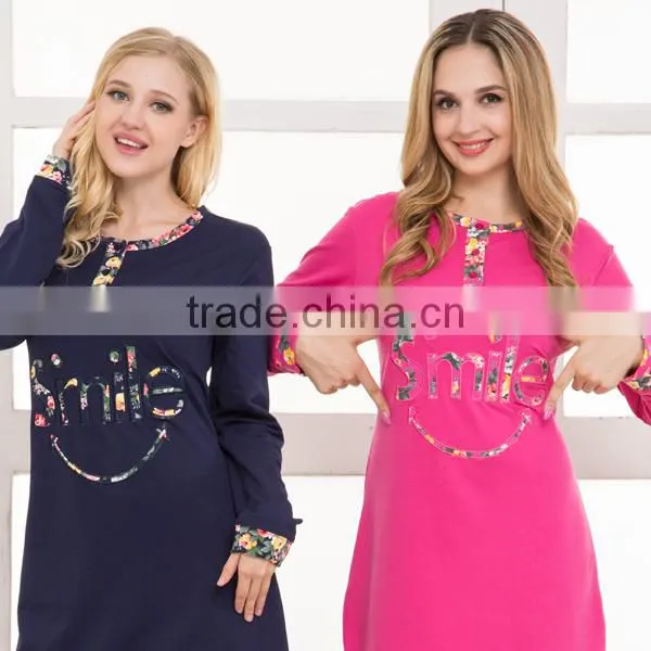 NEW DESIGN WINTER LADY'S NIGHTGOWNS PLUS SIZE THICK O-NECK WITH BOTTON COTTON GOWNS photo-4