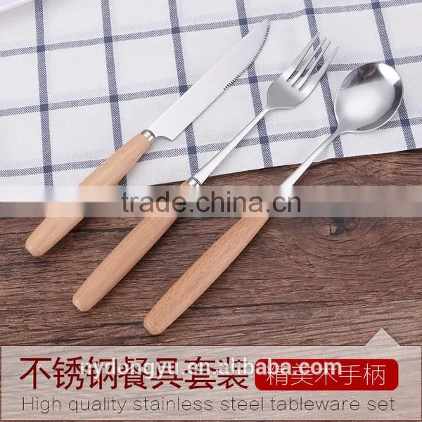 Wood Handle Stainless Steel Knife Fork Spoon 3 Piece Set Tableware/chyi Fork Knife Spoon s Cultery /fancy Dining Tableware photo-2