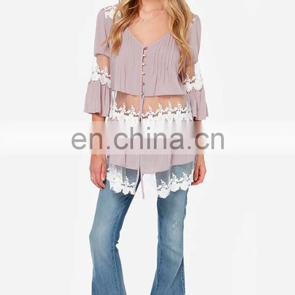 J0763 New Summer Fashion Lady Top Shirts Casual Chiffon Blouses For Women