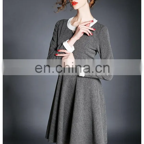 High Quality Long Sleeve Tweed Spring Dress Above Knee, Wholesale Dress Fashion photo-3