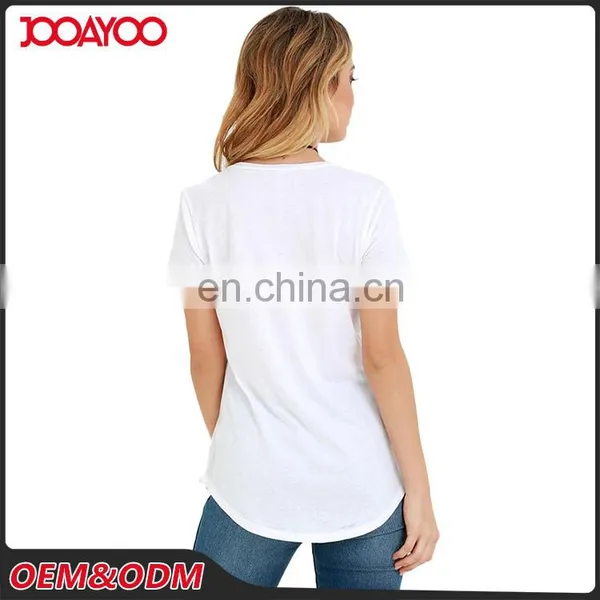 China Factory Custom Printing Short Sleeve Girl Cotton T Shirt V-neck White Tee Woman Lady Shirt photo-5