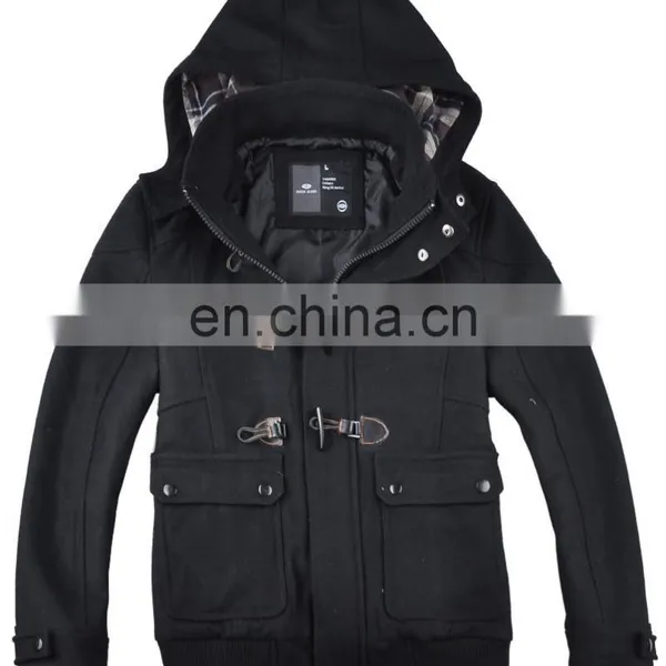 Lastest Design Mens Stylish Cow Buckle Hooded 100% Cashmere Coat