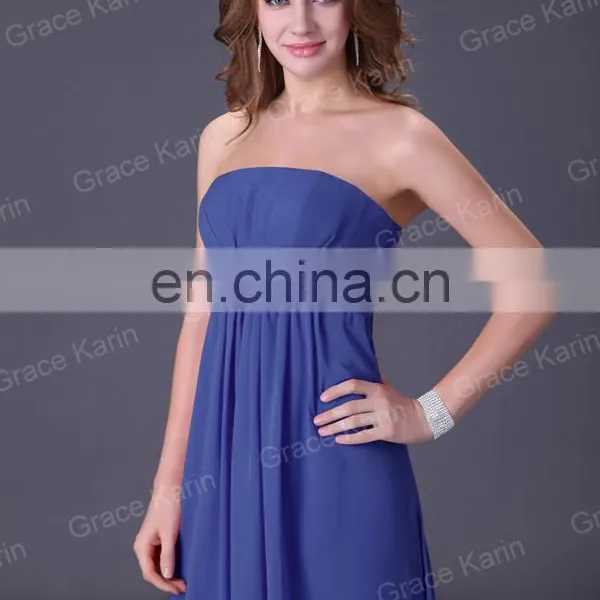 Grace Karin Strapless Chiffon Long Bridesmaid Dress With Four Colors CL3105-1 photo-4