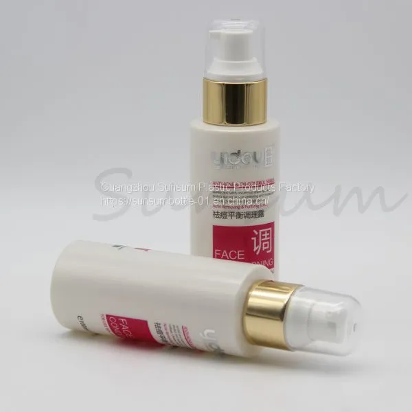 Screen Printing Handling 100ml Plastic Cosmetic Lotion Bottle With Golden Pump photo-4
