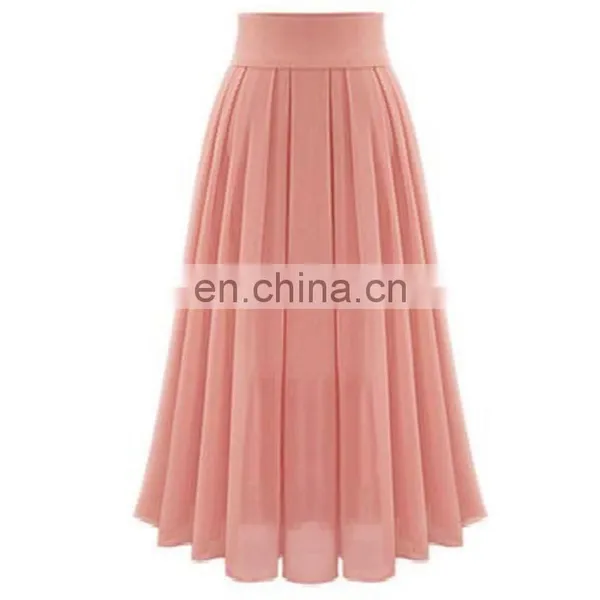 2020 New Arrivals Autumn Women Pleated High Waist Skirts Ladies Solid Color Chiffon Long Skirt Women's Skirts photo-3
