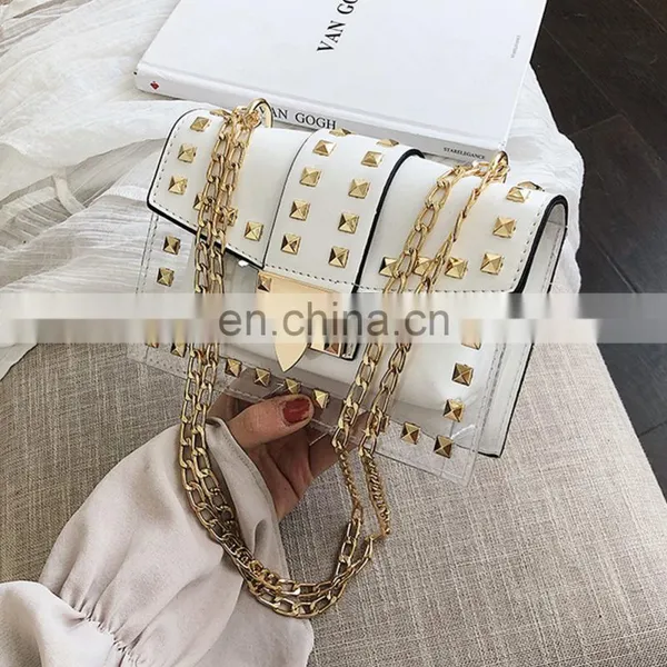 Messenger Bag Chain Shoulder, Bag Female Rivets Jelly Rivet Handbag Metal Buckle Transparent Square Pvc Handbag Clear Jelly Bag/ photo-4
