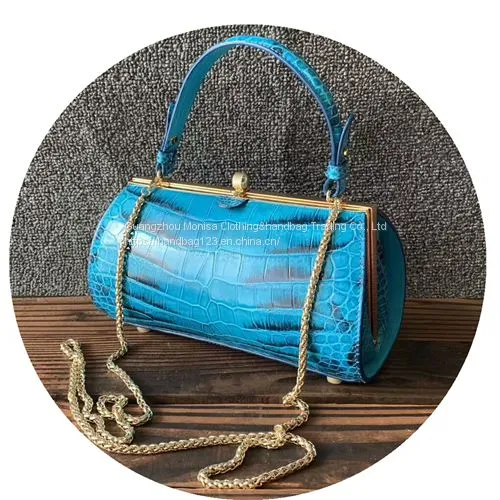 European And American Casual Cylindrical Handbag Horizontal Barrel-Shaped Leather Shoulder Bag Crocodile Leather Diagonal Bag Women photo-2
