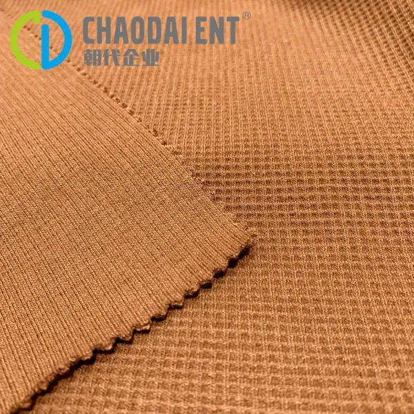 Thickened Dyed Recycled Polyester Knitted Stretchy 30S+30D Waffle Fabric for Hoodie Jacket photo-3