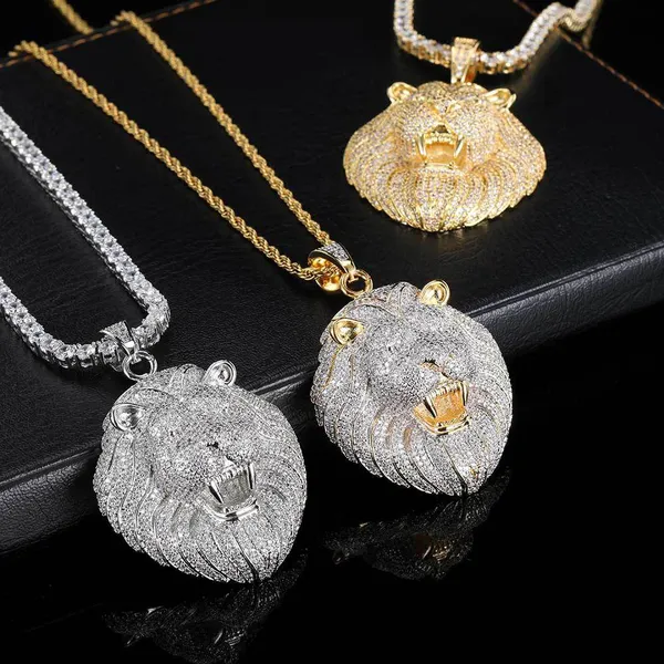Fashion Animal Lions Men Pendant Necklaces Unisex Hip-hop Copper Cubic Zirconia With Charm Rope Chains