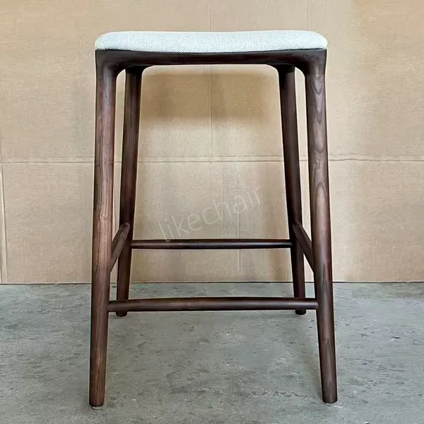 Modern Solid Wood Frame Fabric Cushion Bar Stool Coffee Shop Outdoor Contemporary Counter High Chair photo-2