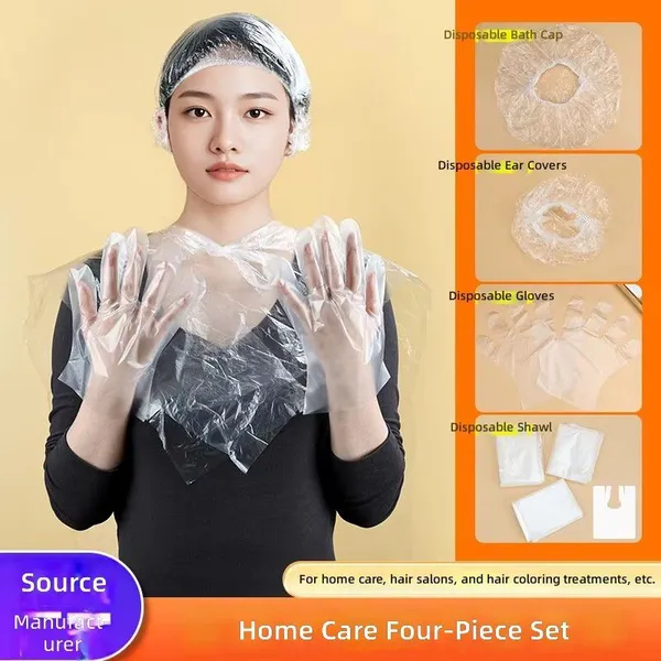 Disposable Hair Dye Kit 4-Piece Set Shower Cap Ear Protectors Gloves Cape/Protective Cloth Individually Packaged Home