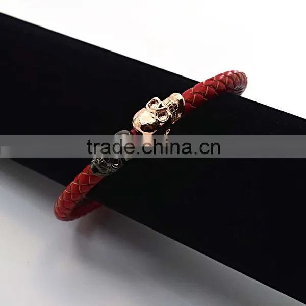 China Jewelry Factory Wholesale Leather Bracelet With Custom Skull Charms photo-5
