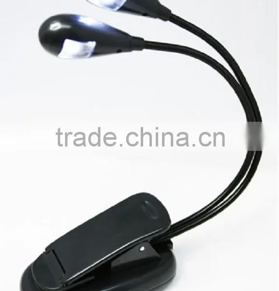 Black Clip on 2 Dual Arms 2LEDs Fleible Book Music Stand Light Lamp for Pianos/Ebook Reading(Powered By 3 * AAA Batteries) photo-2