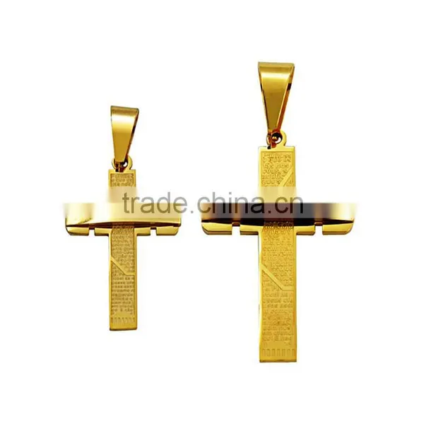 Hot Sale Gold Plated Jewelry Stainless Steel Scriptures Cross Necklace Pendant photo-2