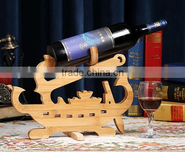 Eco Friendly Boat Shape Bamboo Wine Rack, Wine Holder photo-2