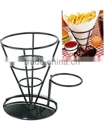 French Fry Holder Stand Conical basket Wire Dipping Sauce Condiment
