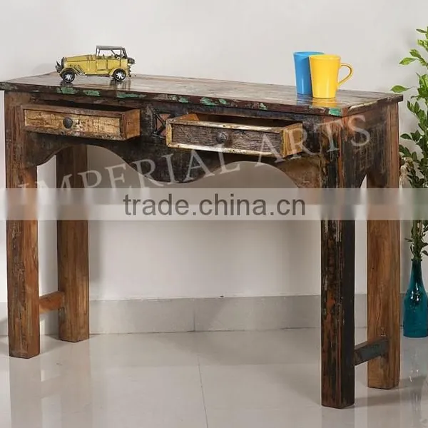 ANTIQUE RECYCLE WOOD CONSOLE TABLE WITH 2 DRAWER photo-2