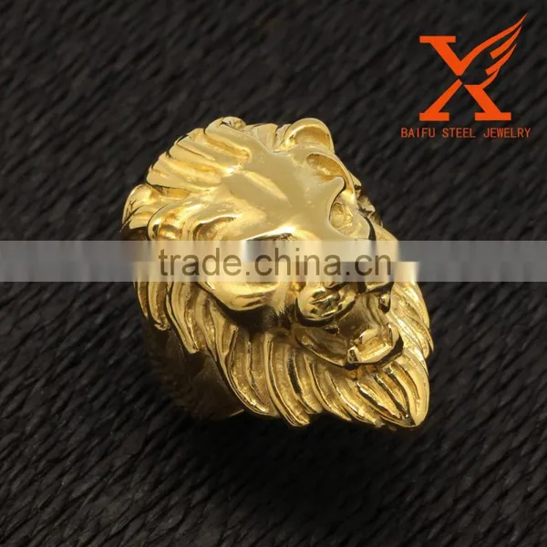 In Stock Cool Design Lion Head Hip Hop Rings Animal Head Fashion Finger Gold Rings With the Lion