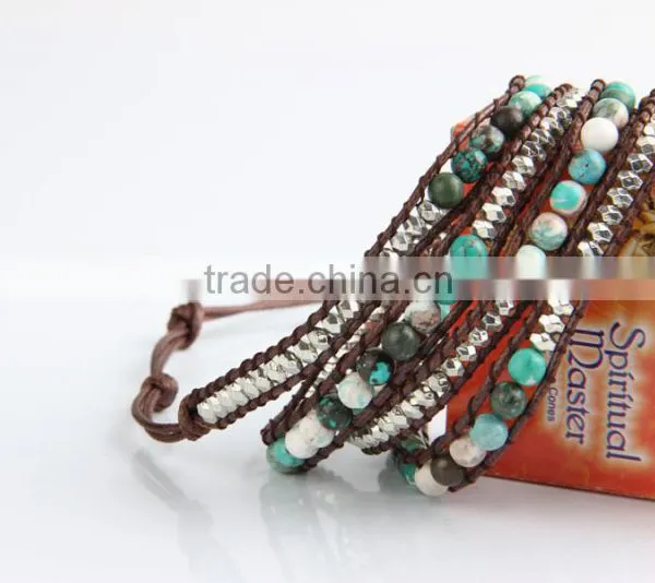 Pure Natural Turquoise Paragraphs Female Winding Bracelet for Men and Women Lovers in Tibet photo-3