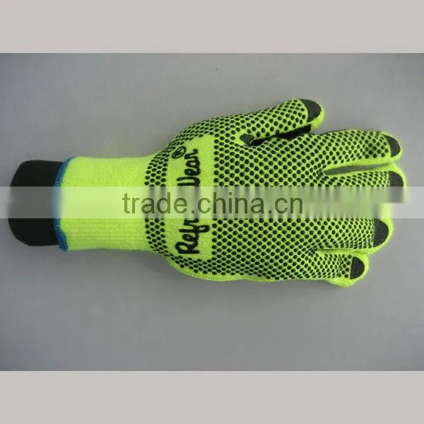 FLUORESCENT STRING KNIT WITH PVC DOTS ON TWO SIDES WINTER GLOVE KINT WRIST GLOVES photo-3