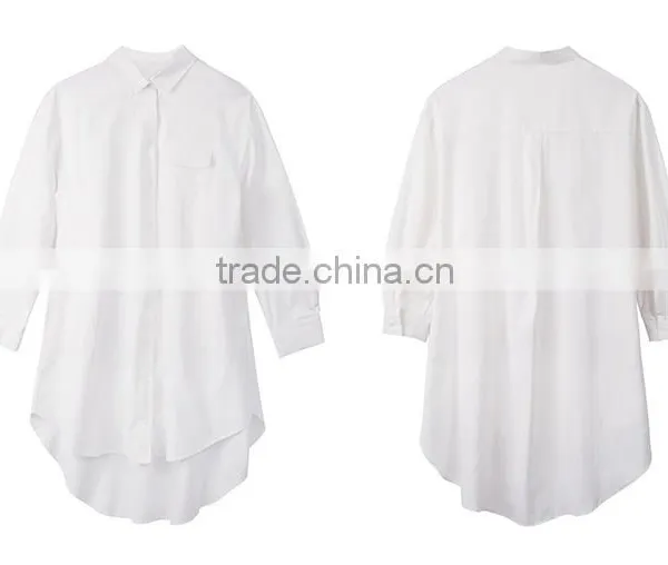 Lady's Loose Casual Long Sleeve Solid White Blouses photo-5