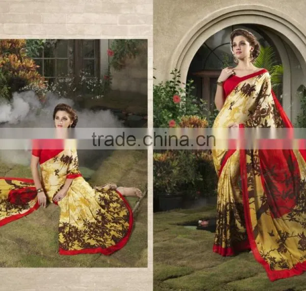 Zari Blouse and Orange Color Womaniya Designer Sarees Collections photo-3
