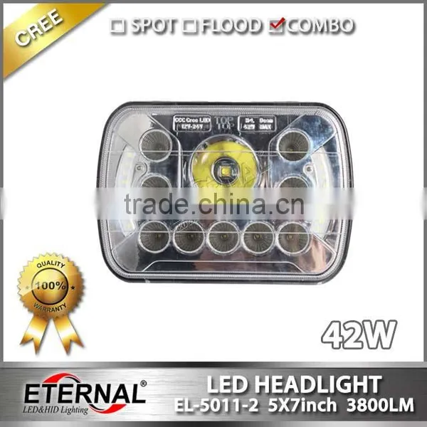 5x7in 42W High Power Automotive Truck off Road Sealed Beam Led Headlight Dual Beam With Halo Ring H4 Plug