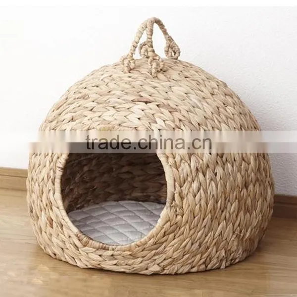 Cat Product Wholesale Flexible Handles Design Natural Straw Woven Cat Bed photo-2