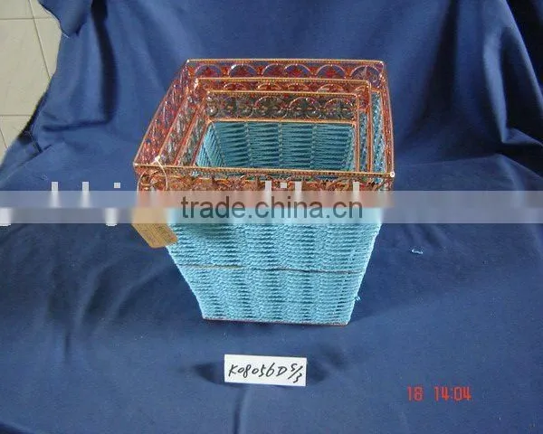 Blue Paper Rope and Iron Frame Square Storage Raffle Basket
