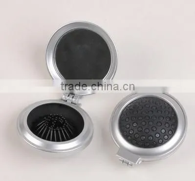 High Quality Round Plastic Foldable Pocket Compact Decorative Mirror With Hair Brush photo-2