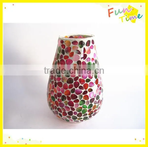 Table Decoration Iridescent Colored Flower Petal Pattern Mosaic Cheap Flat Flower Vase photo-2
