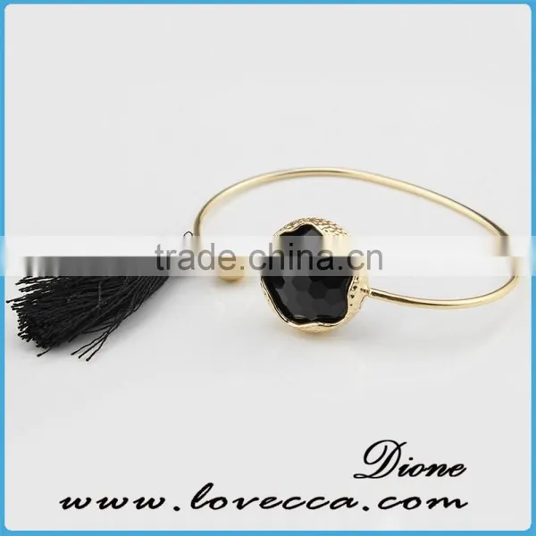New Arrival Designs Pink Adjustable Glass Stone Brass Bangle With Tassel photo-2