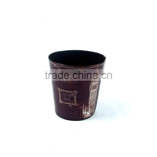 Eiffel Tower Print Waste Bin Faux Leather Black Open Top Trash Can photo-2