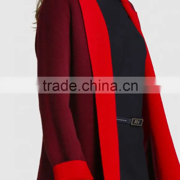 Women Long Sleeve Plain Color Red Long Coat Ladies Fashion Coat Wholesale Custom Clothing Hot Selling photo-5