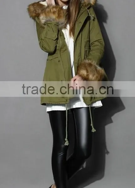 Detachable Faux Fur Jacket With Fur Collar Fur Sleeve ,women Army Green Jacket Coat photo-4