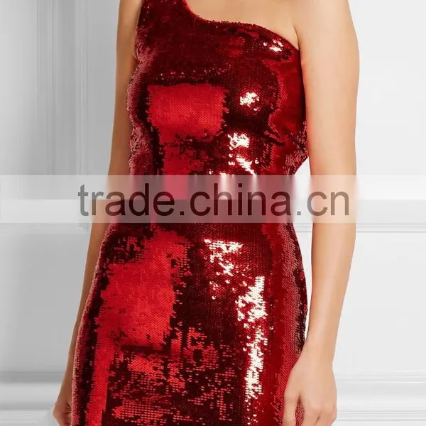 Chic One-shoulder Sparkling Sequin Fabirc Mini Dress Latest Club Party Dresses HSD5612 photo-3