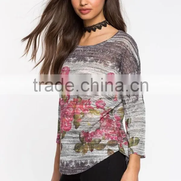 Hot Sale Floral Printed t Shirt Elegant Design for Ladies Wholesale photo-2