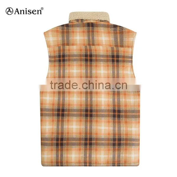 Stock Windproof Collar Plaids Men Polar Fleece Vest photo-2