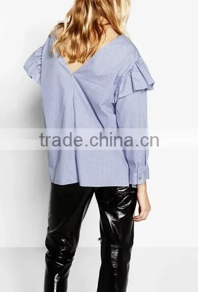 Runwaylover EY2388B 2017 New Style Ladies Fashion Falbala Stripe Blouse photo-4