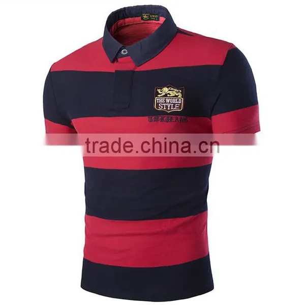 2016 Custom Factory Wholesale Striped Tee Shirt Men Short Sleeve Polo Turn-down Collar Man Shirt photo-2