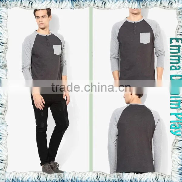 High Quality Custom Design Mens Long Sleeves Contrast Color O-Neck T Shirts photo-5
