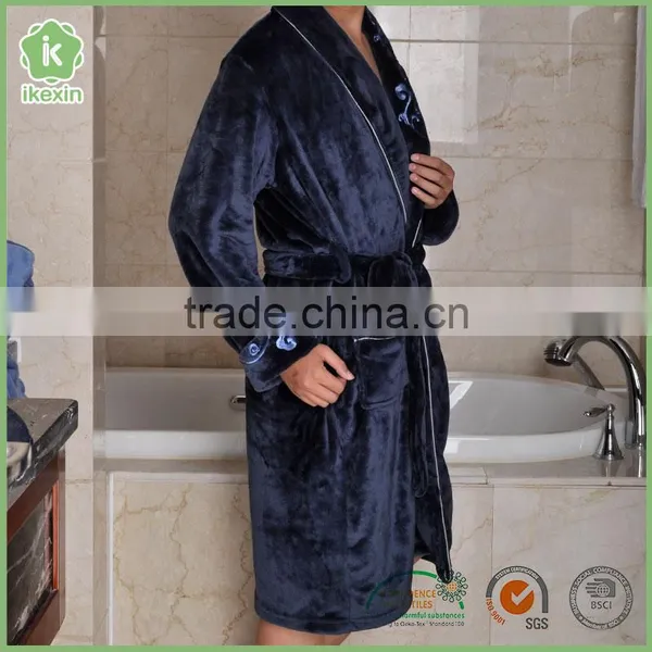Luxurious Flannel Satin Men Brushed Hemmed Bathrobe Set photo-2