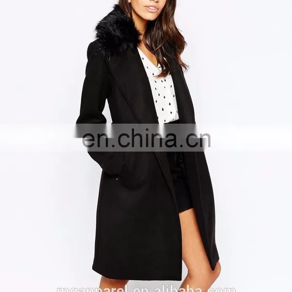 New Style Women Coat Model Tie Belt Women's Long Winter Coat With Faux Fur Collar photo-2