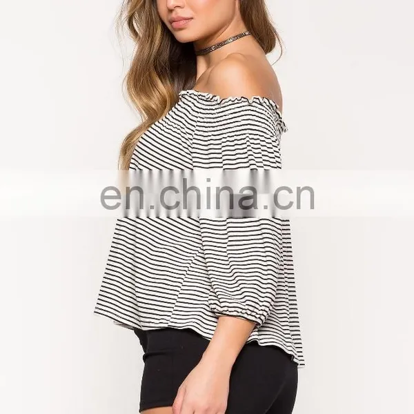 New Women Shirts and Tops 3/4 Sleeves off Shoulder Top for Women photo-3