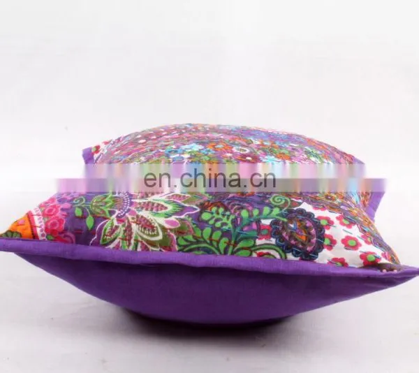 Indian Cotton Handmade Multi Colour Kantha Cushion Cover Kantha Throw Pillow Cover Hand Quilted Decorative Cushion Cover Art photo-3
